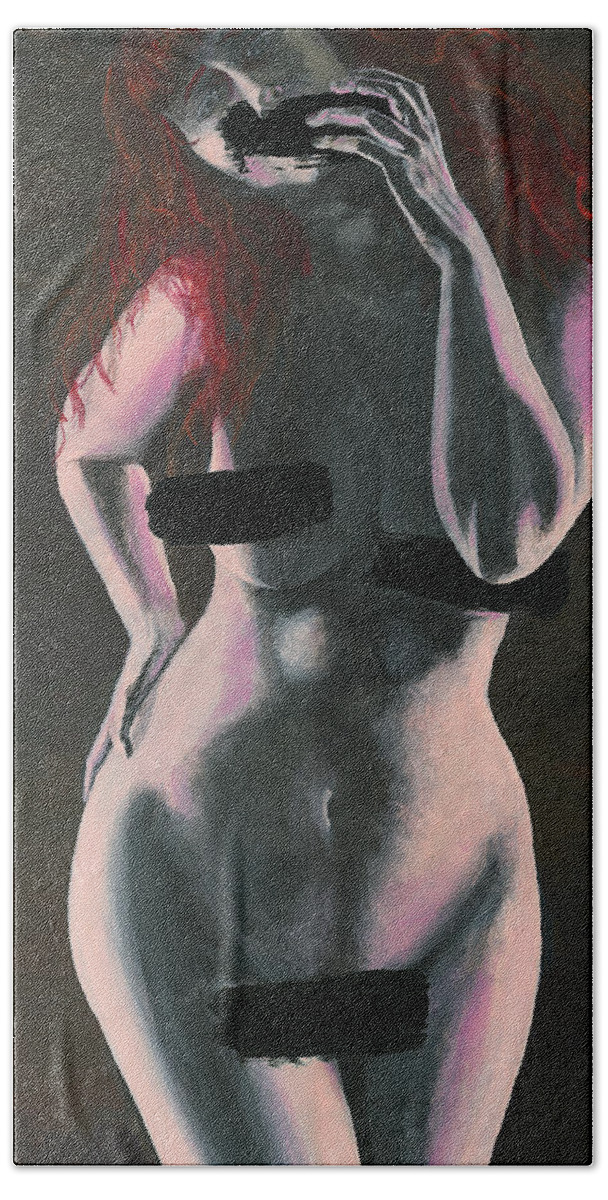 Acrylic Hand Towel featuring the painting Censored by Matthew Mezo