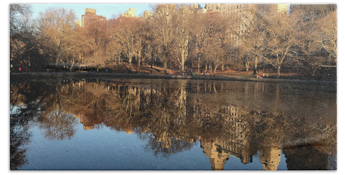 Central Park Bath Towel featuring the photograph Central Park City Reflections by Madeline Ellis
