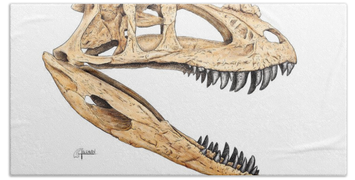 Ceratosaur Hand Towel featuring the digital art Ceratosaur Skull by Rick Adleman