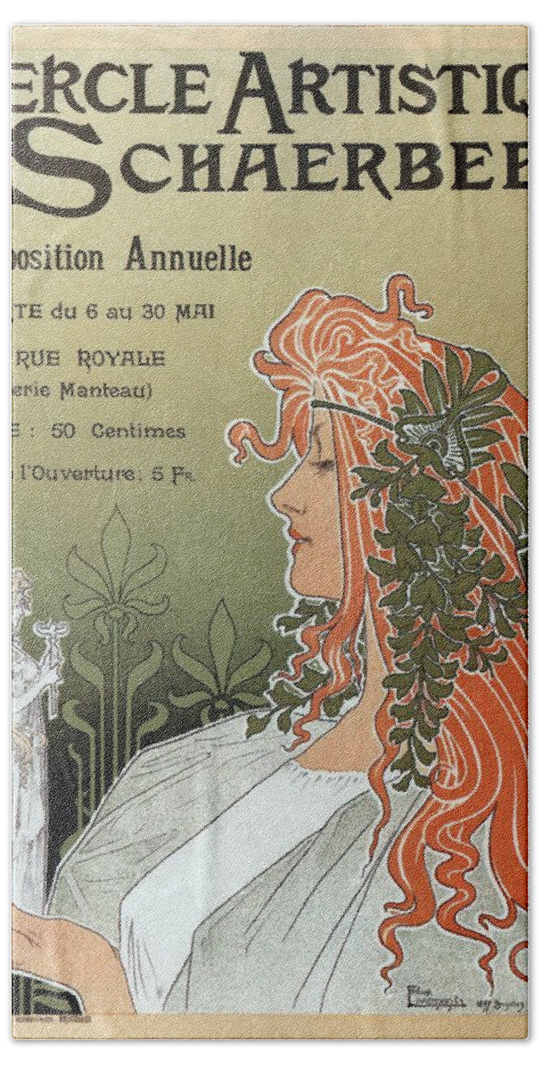 Artistic Hand Towel featuring the mixed media Cercle Artistique de Schaerbeek - Vintage Advertising Poster by Studio Grafiikka