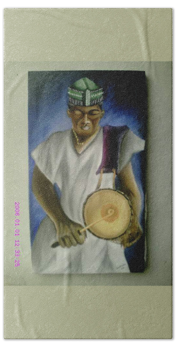 Ceremonial Drummer In A Festival Hand Towel featuring the painting Ceremonial Drummer by Olaoluwa Smith
