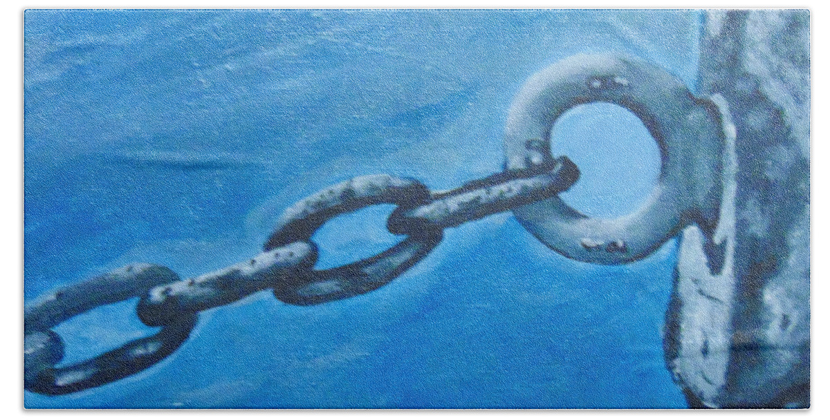 Chain Link Bath Towel featuring the painting Chained by David Bigelow