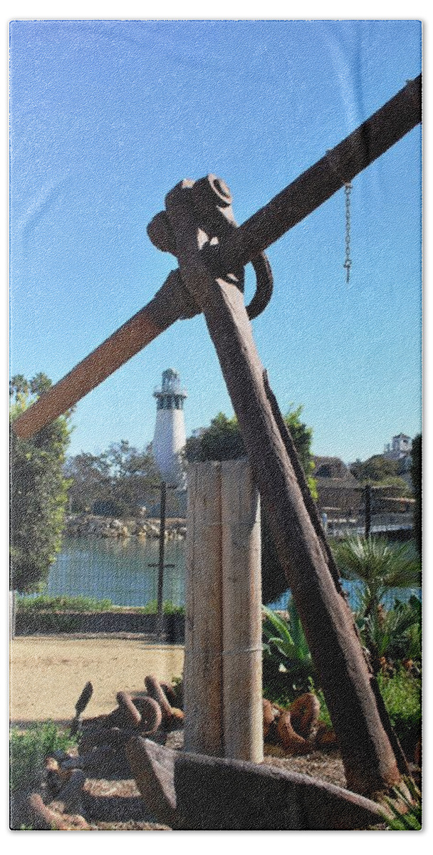 City Hand Towel featuring the photograph Channel Islands Harbor Lighthouse - Anchor View - Vertical by Matt Quest