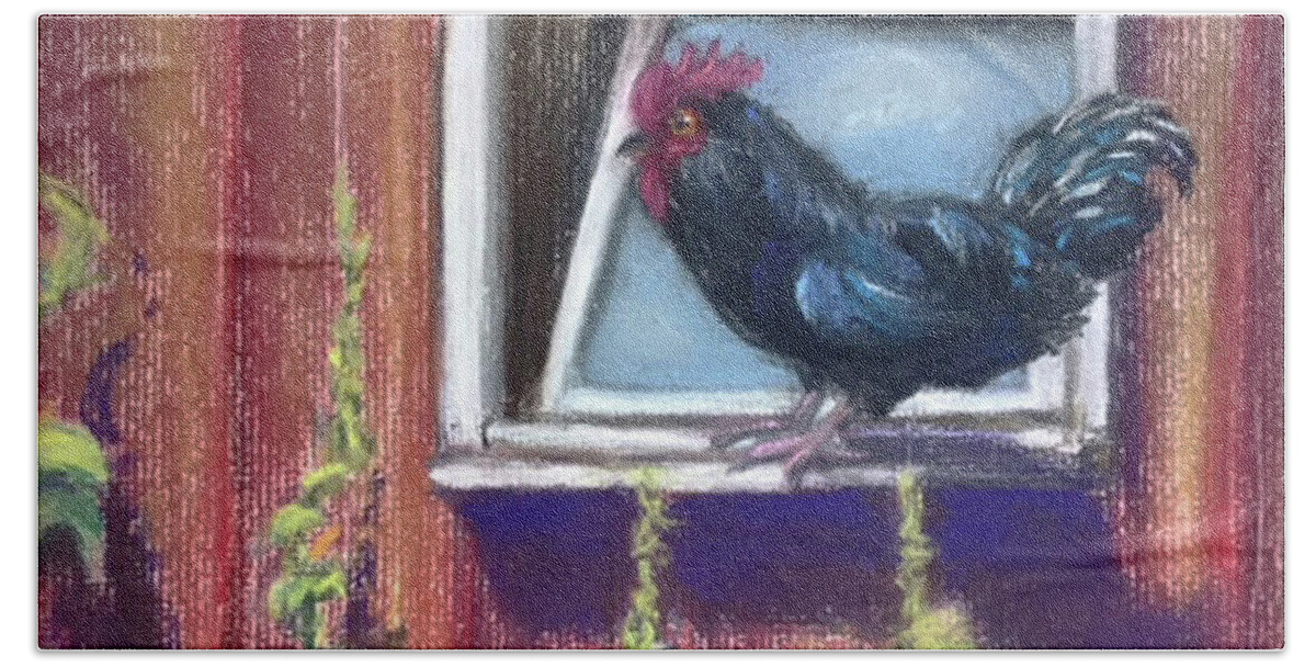 Chicken Hand Towel featuring the painting Chanticleer by Susan Sarabasha