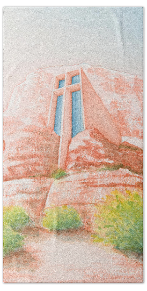 Chapel Hand Towel featuring the painting Chapel in the Rock by Sandra Neumann Wilderman