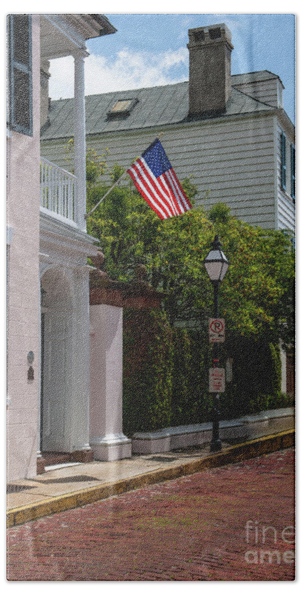 38 Charleston Bath Towel featuring the photograph Charleston Church Street Paved in Brick by Dale Powell