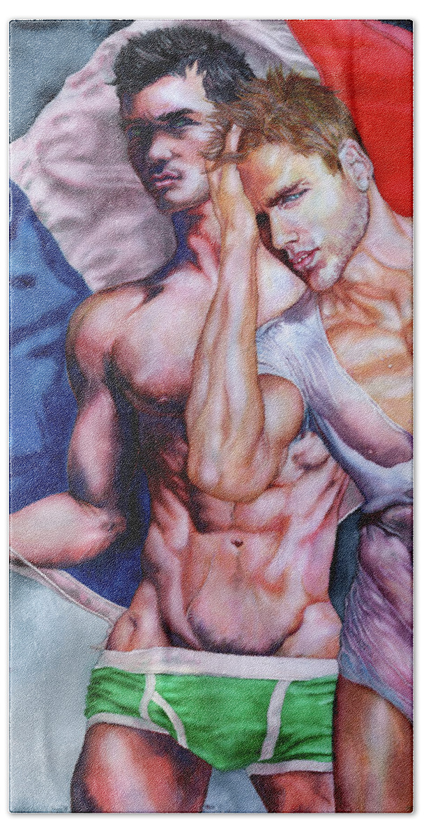Homoerotic Hand Towel featuring the painting Charlie Bastille by Xavier Francois Hussenet