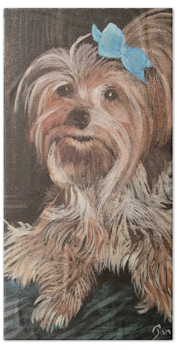 Yorkie Hand Towel featuring the painting Charlie by Jan VonBokel