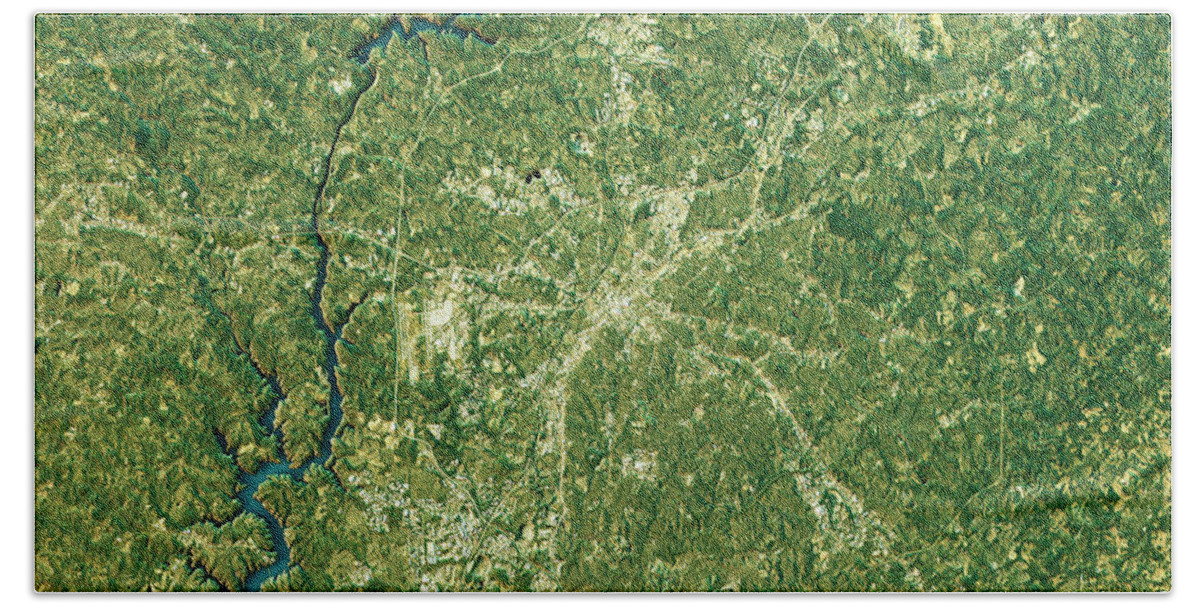 Charlotte Hand Towel featuring the digital art Charlotte Topographic Map Natural Color Top View by Frank Ramspott