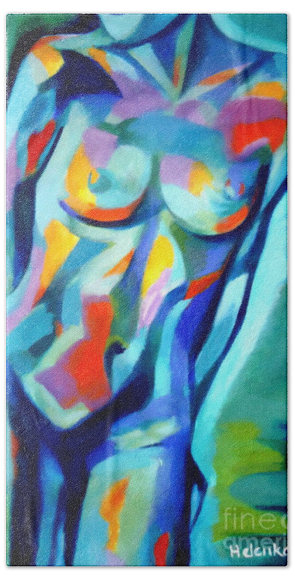 Nude Figures Hand Towel featuring the painting Charmed night by Helena Wierzbicki