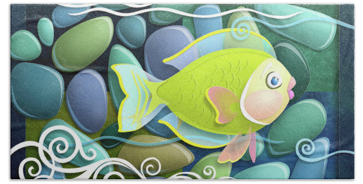 Fish Bath Towel featuring the digital art Chartreuse by Randy Wollenmann