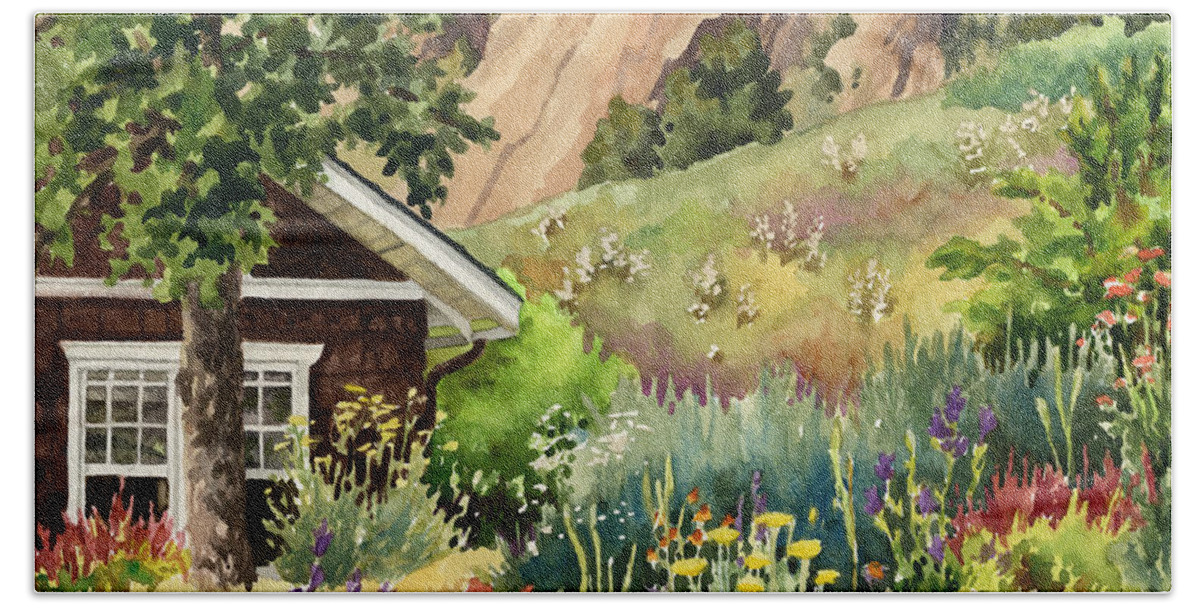 Cottage Painting Hand Towel featuring the painting Chautauqua Cottage by Anne Gifford