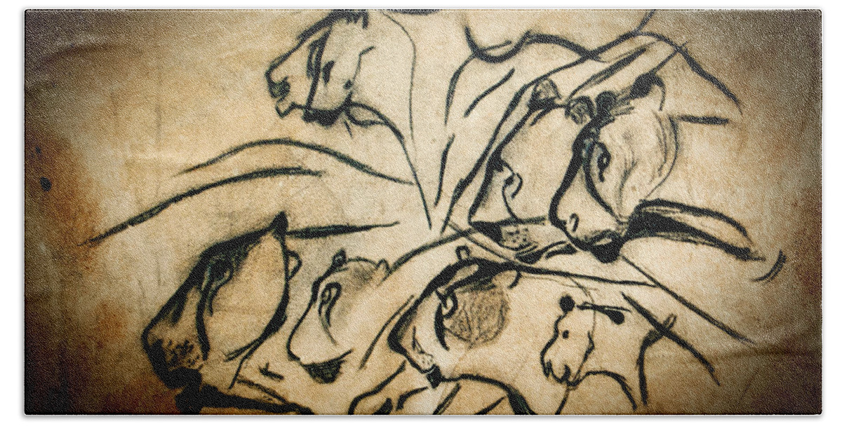 Chauvet Cave Lions Hand Towel featuring the photograph Chauvet Cave Lions by Weston Westmoreland