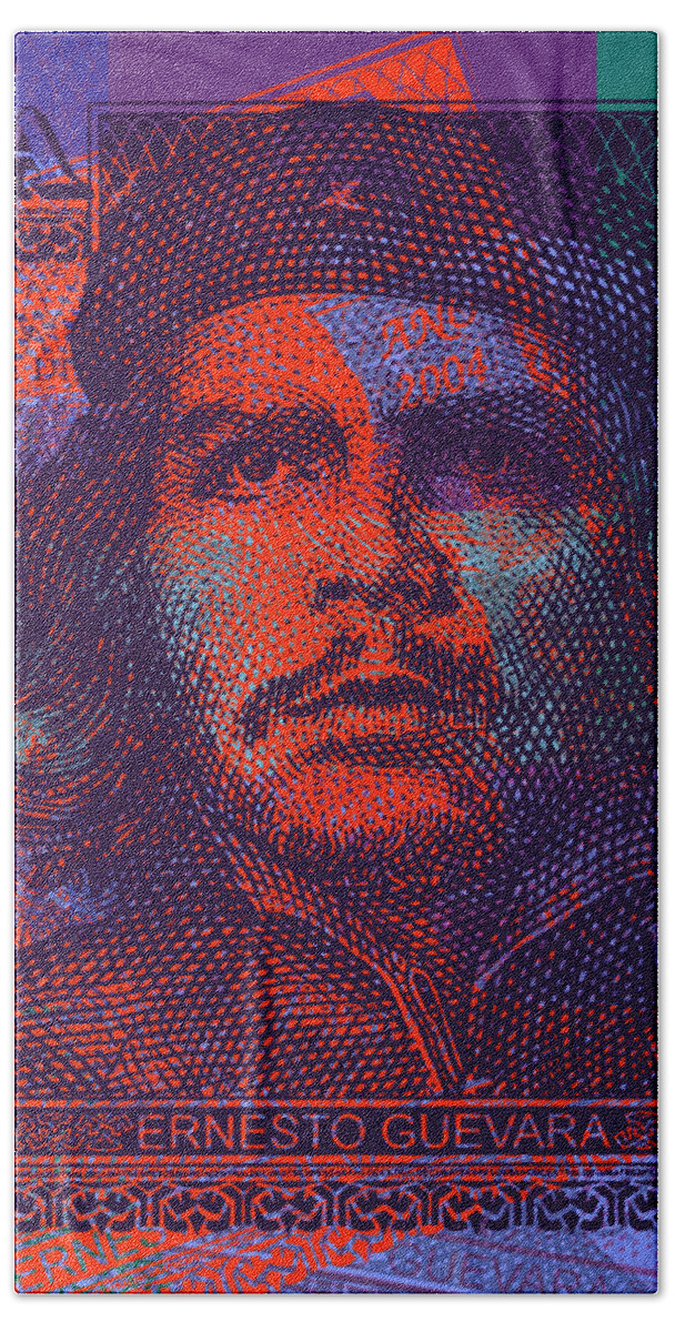 Communist Hand Towel featuring the digital art Che Guevara 3 peso cuban bank note - #3 by Jean luc Comperat