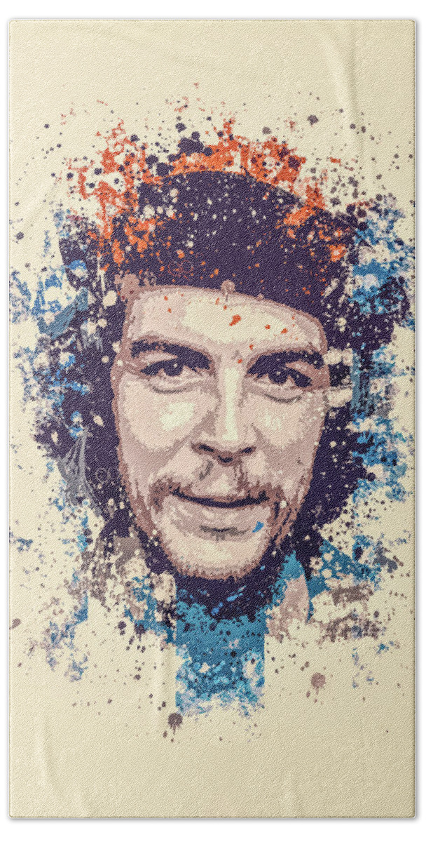 Che Guevara Hand Towel featuring the painting Che Guevara splatter painting by Milani P