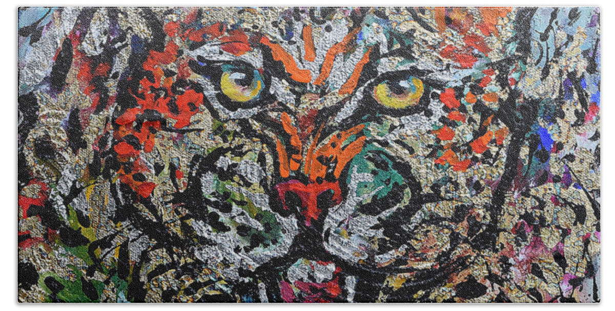 Cheetah Bath Towel featuring the painting Cheetah Attack by Jyotika Shroff