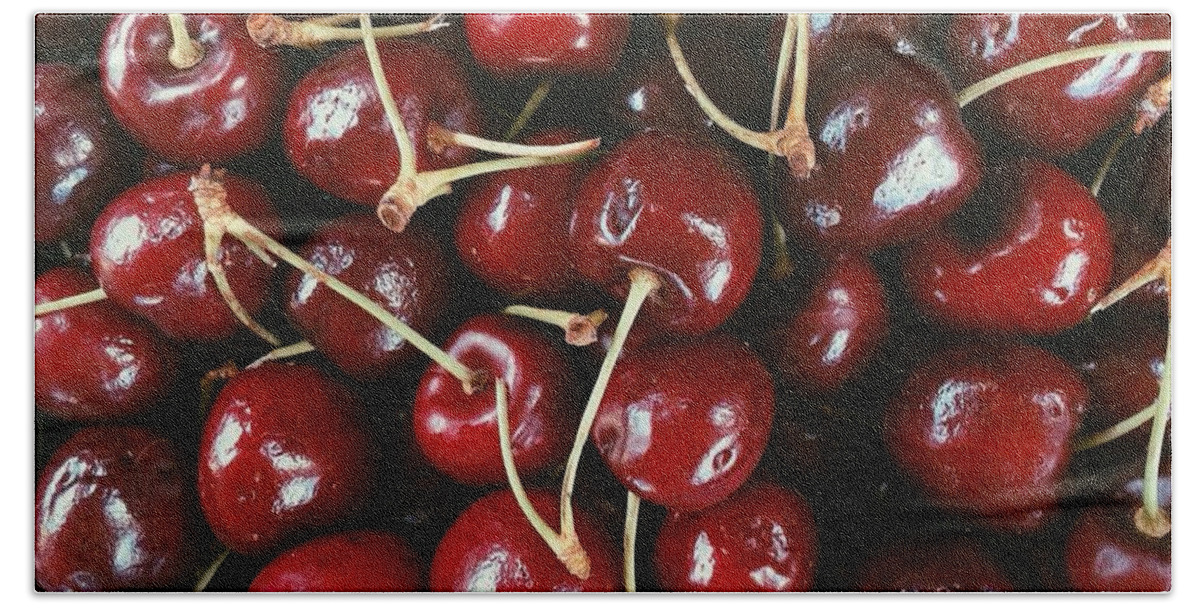 Cherry Hand Towel featuring the photograph Cherries by Annie Walczyk