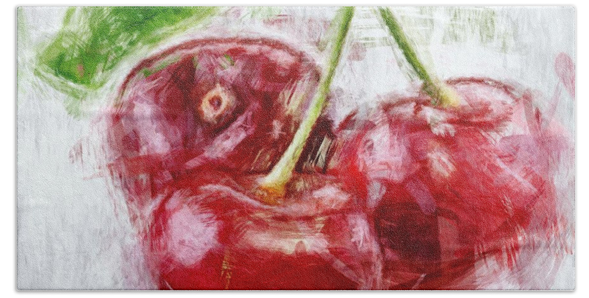 Cherries Hand Towel featuring the digital art Cherries by Tanya Gordeeva