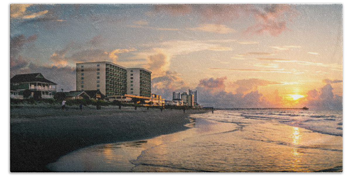 Seascapes Hand Towel featuring the photograph Cherry Grove Panoramic Sunrise by David Smith