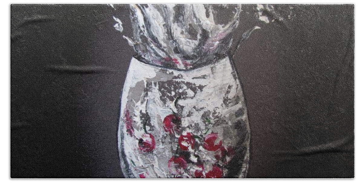 Wine Glass Bath Towel featuring the painting Cherry Splash by Mandy Joy