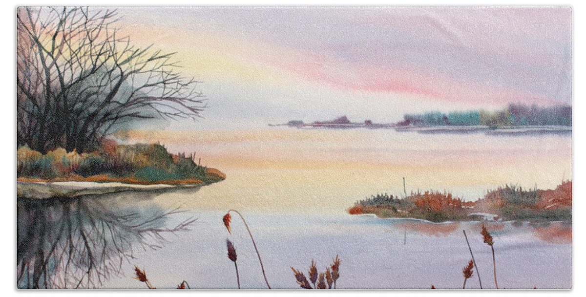 Sunset Bath Towel featuring the painting Chesapeake Bay Sunset by Yolanda Koh