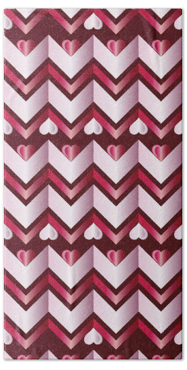 Hearts Hand Towel featuring the digital art Chevron Hearts Metallic Ruby Red Pink Zigzag by Beverly Claire Kaiya