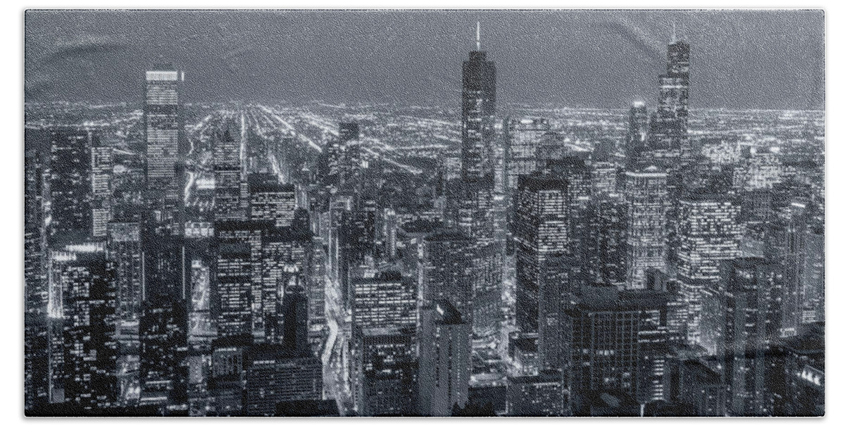 Chicago Bath Towel featuring the photograph Chicago Aerial Panorama by Lev Kaytsner