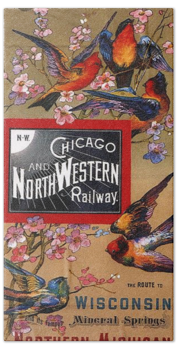 Chicago Hand Towel featuring the mixed media Chicago and Northwestern Railway - Tthe Enchanted Summer Land - Retro travel Poster - Vintage Poster by Studio Grafiikka