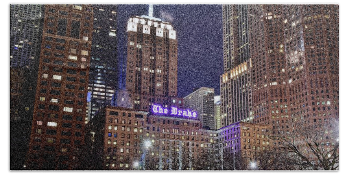 Chicago Hand Towel featuring the photograph Chicago Hotel The Drake by Frozen in Time Fine Art Photography