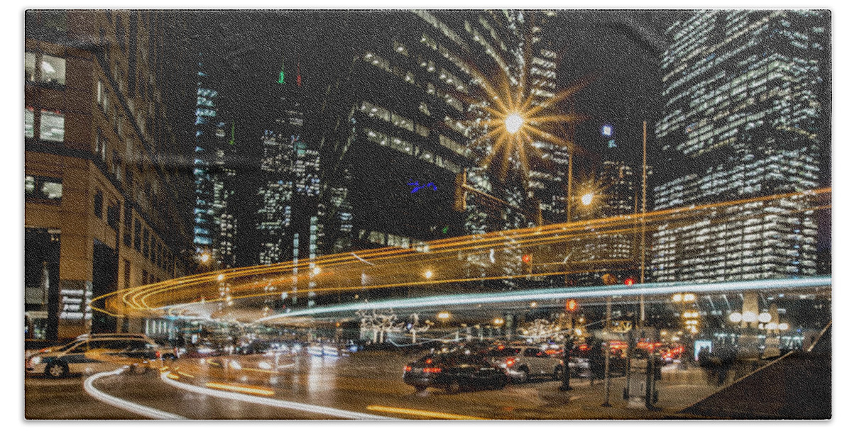 Chicago Hand Towel featuring the photograph Chicago Nighttime time exposure by Sven Brogren