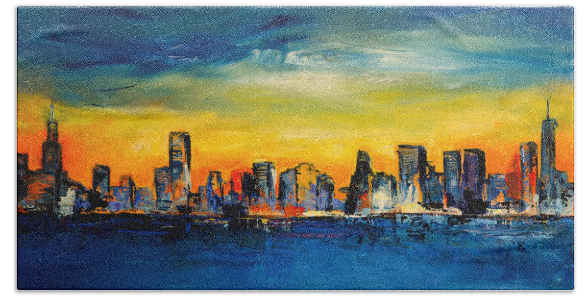 Chicago Hand Towel featuring the painting Chicago Skyline by Elise Palmigiani