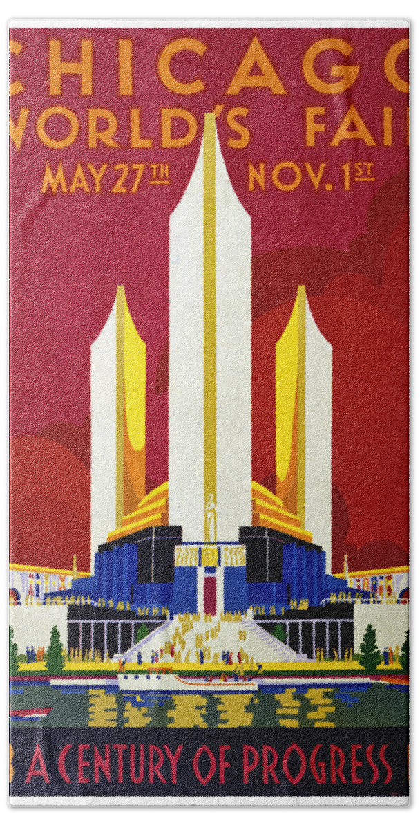 Chicago Hand Towel featuring the painting Chicago, world's fair, vintage travel poster by Long Shot