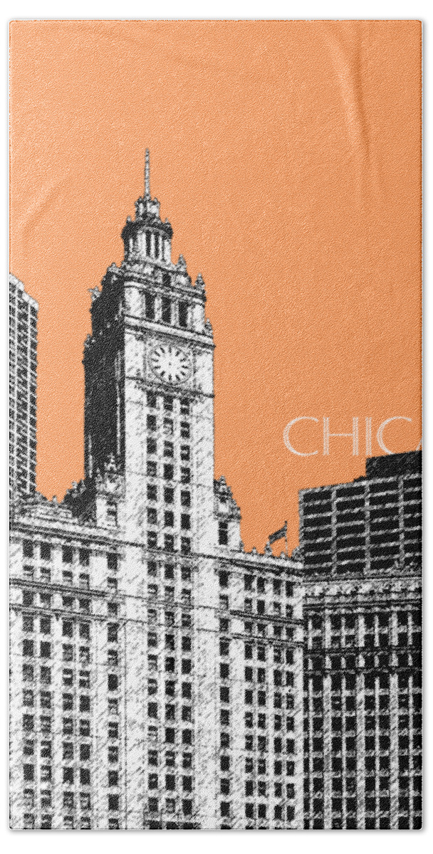 Architecture Bath Towel featuring the digital art Chicago Wrigley Building - Salmon by DB Artist