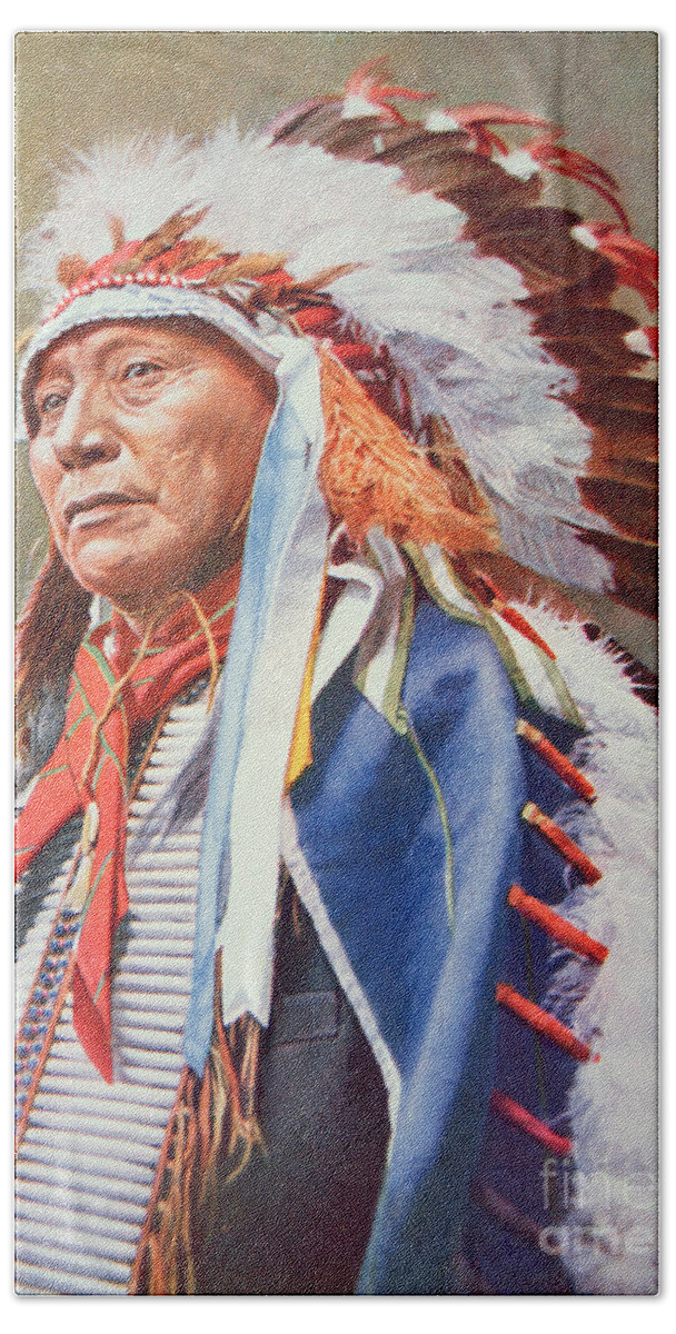 Chief Bath Towel featuring the painting Chief Hollow Horn Bear by American School