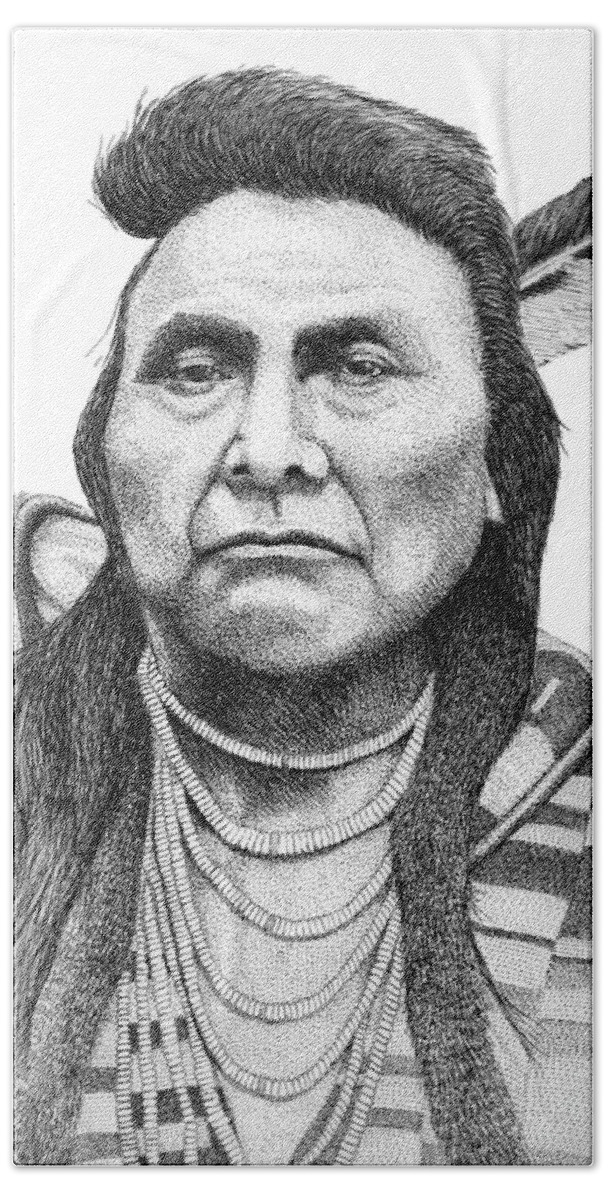 Portrait Bath Towel featuring the drawing Chief Joseph by Lawrence Tripoli