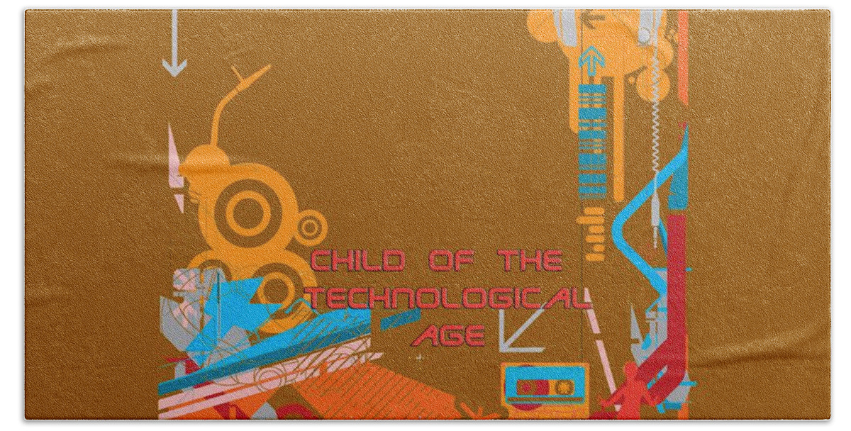 Wright Bath Towel featuring the digital art Child of the Technological Age by Paulette B Wright