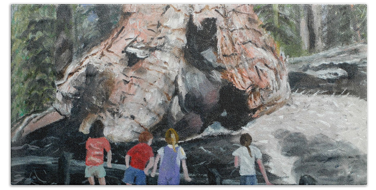 Children Bath Towel featuring the painting Children at Sequoia National Park by Quwatha Valentine