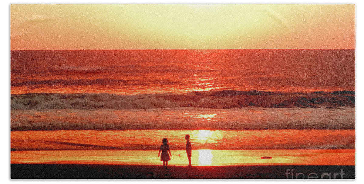 Sunset Bath Towel featuring the photograph Children by HELGE Art Gallery