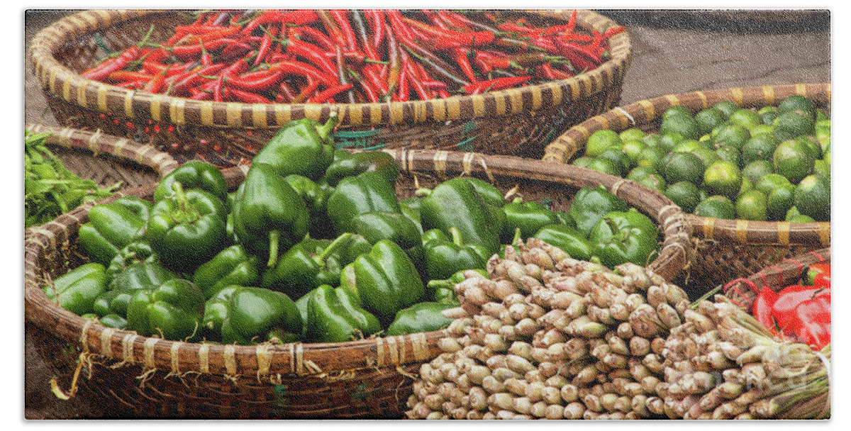 Basket Bath Sheet featuring the photograph Chillies And Capsicums 02 by Rick Piper Photography