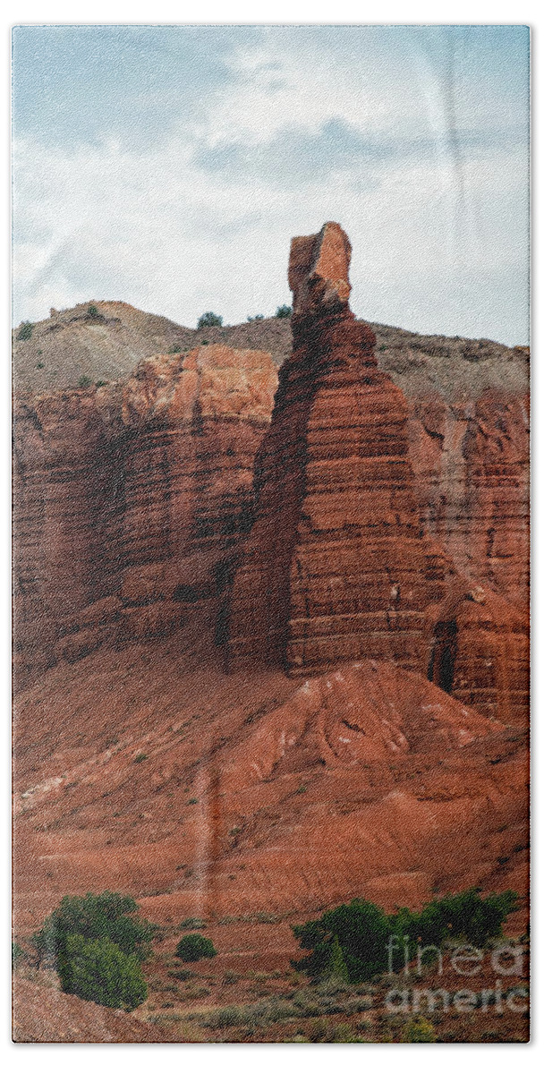 Chimney Rock Bath Towel featuring the photograph Chimney Rock in Capital Reef by Cindy Murphy - NightVisions