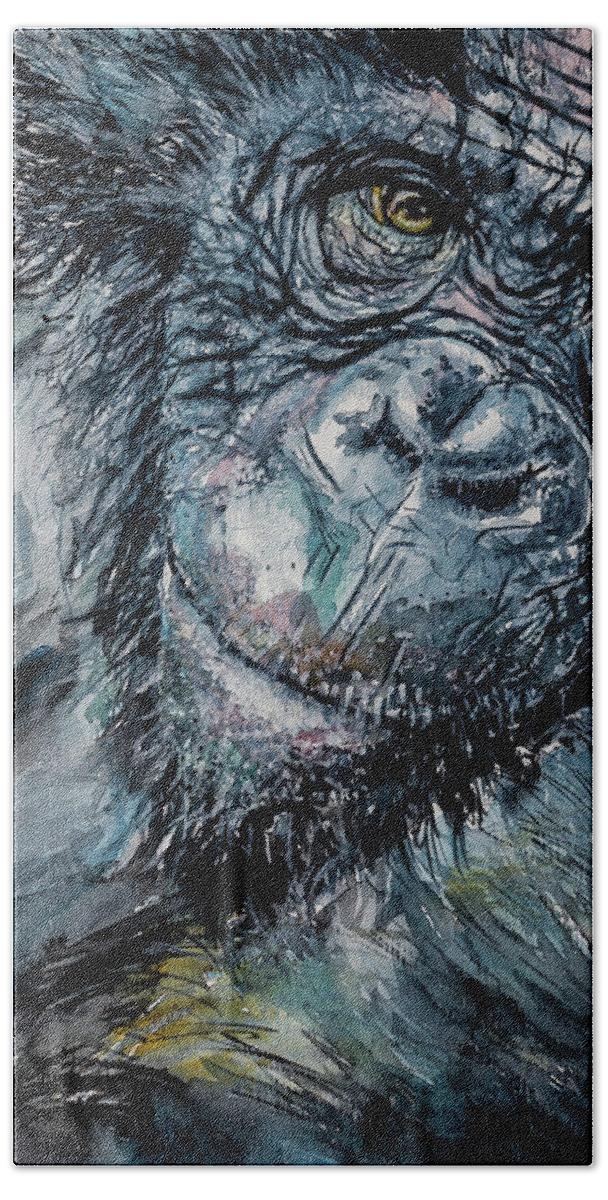 Chimpanzee Bath Towel featuring the painting Chimpanzee by Kovacs Anna Brigitta