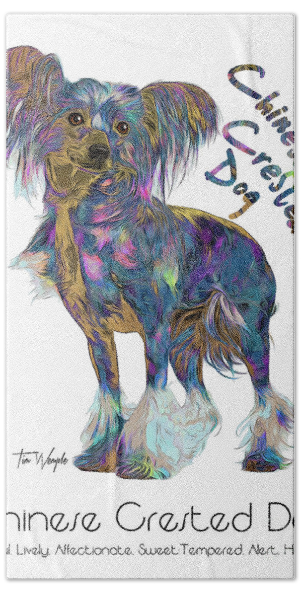 Chinese Crested Dog Hand Towel featuring the digital art Chinese Crested Dog Pop Art by Tim Wemple