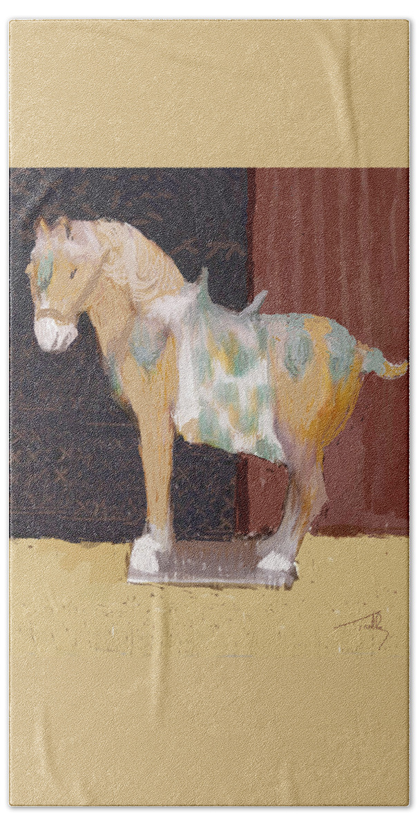 Horse Bath Towel featuring the painting Chinese Horse by Thomas Tribby