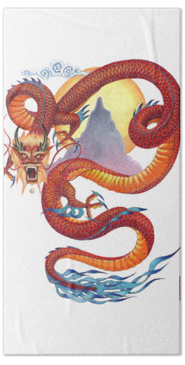 Dragon Hand Towel featuring the painting Chinese Red Dragon by Melissa A Benson