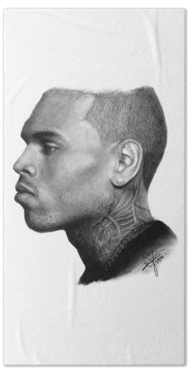 Portrait Hand Towel featuring the drawing Chris Brown Drawing By Sofia Furniel by Jul V