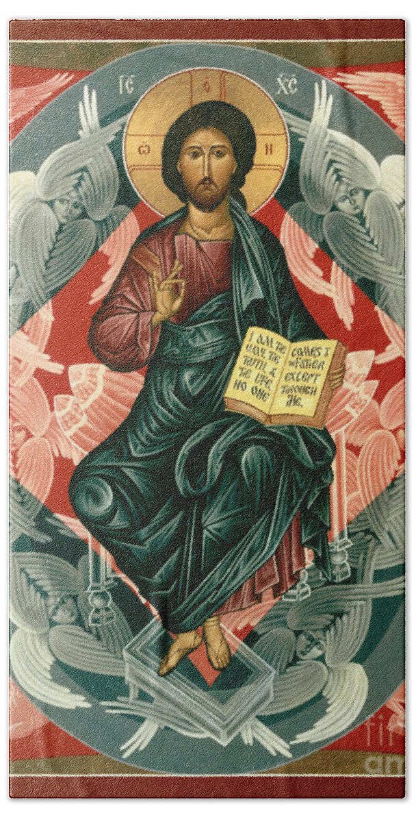 Christ Enthroned Bath Towel featuring the painting Christ Enthroned - RLCEN by Br Robert Lentz OFM