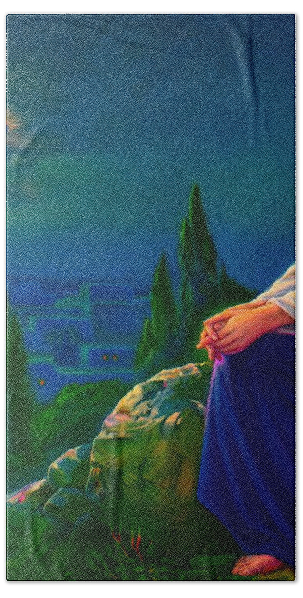 Giovanni Hand Towel featuring the painting Christ on the Mount of Olives by Peter Ogden