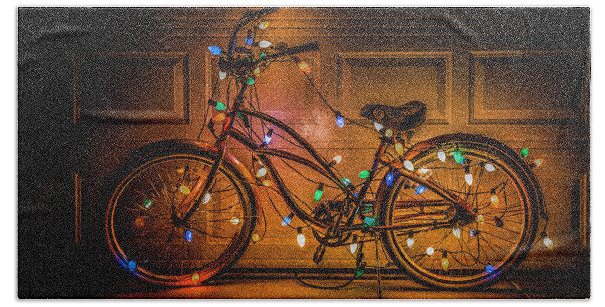 Christmas Bath Towel featuring the photograph Christmas Bike by Garry Gay