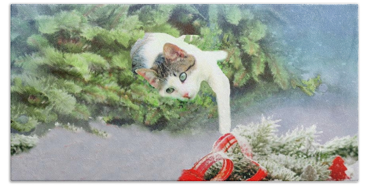 Cat Hand Towel featuring the photograph Christmas Cat by Janette Boyd