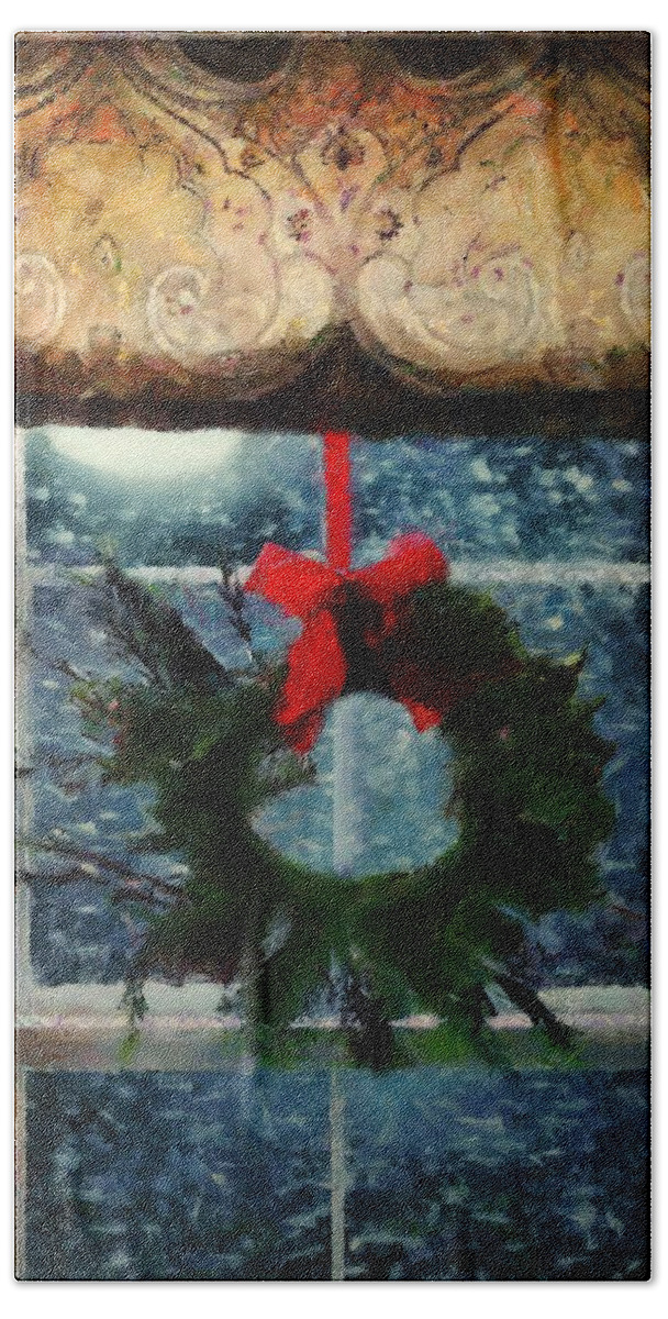 Window Hand Towel featuring the painting Christmas Eve Blizzard by RC DeWinter